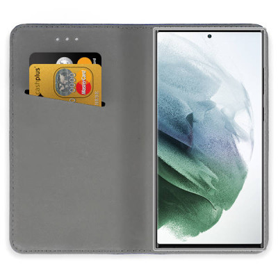   Кожен калъф тефтер и стойка Magnetic FLEXI Book Style за Samsung Galaxy S22 Ultra 5G S908B син 